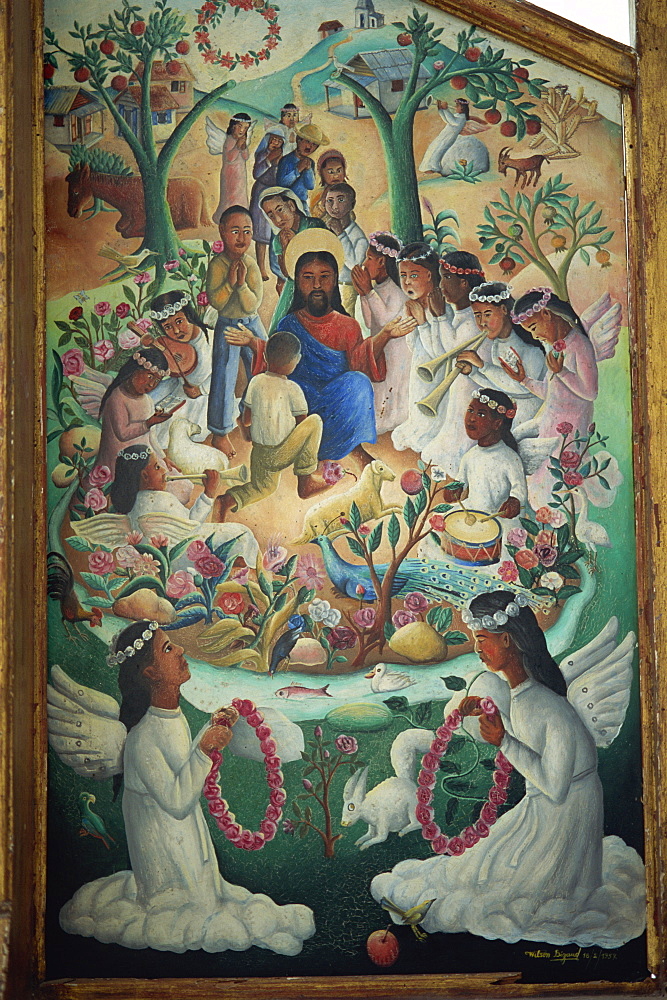 Vision of heaven, tryptych panel painted by Wilson Bigaud in 1957, Port au Prince, Haiti, West Indies, Central America