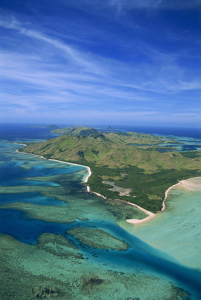 Aerial view over Yasawa Island, Fiji, Pacific Islands, Pacific