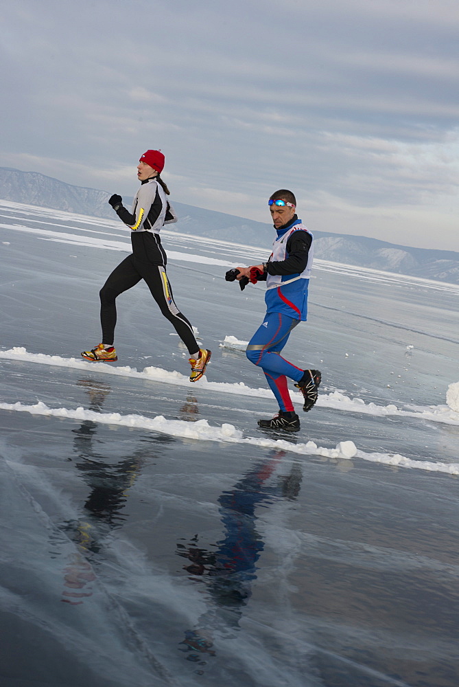 The 9th Lake Baikal Ice marathon, Lake Baikal, Irkutsk Oblast, Siberia, Russian Federation, Eurasia