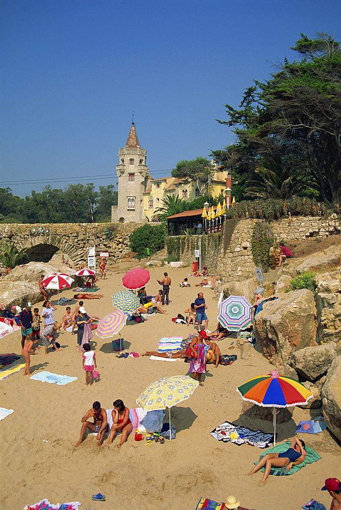 Crowded beach at Cascais, Portugal, Europe