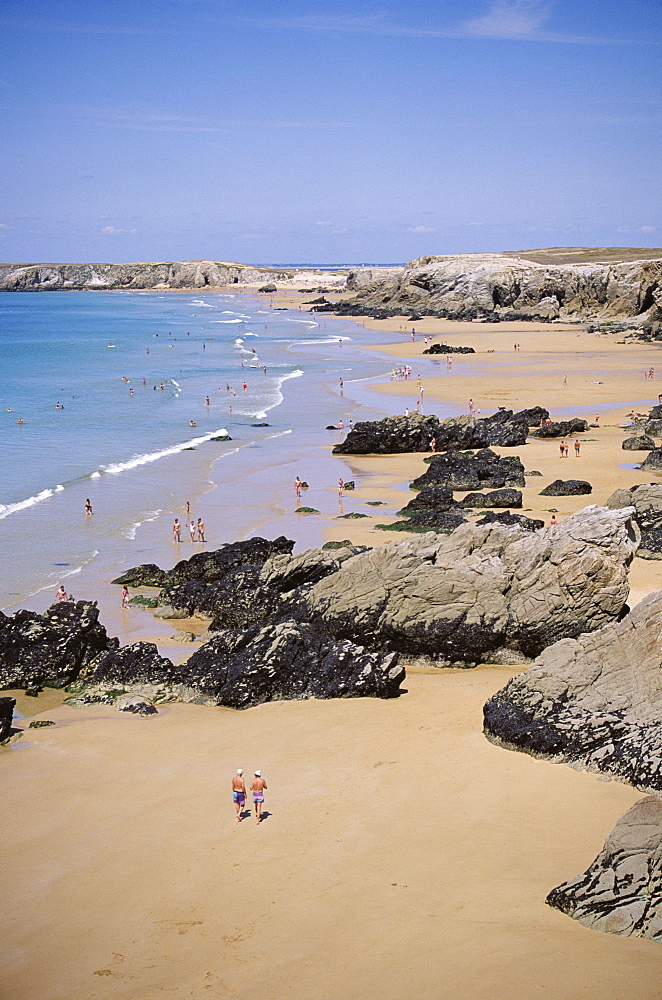 Aerial view of coast, Quiberon, Cote Sauvage, Brittany, France, Europe