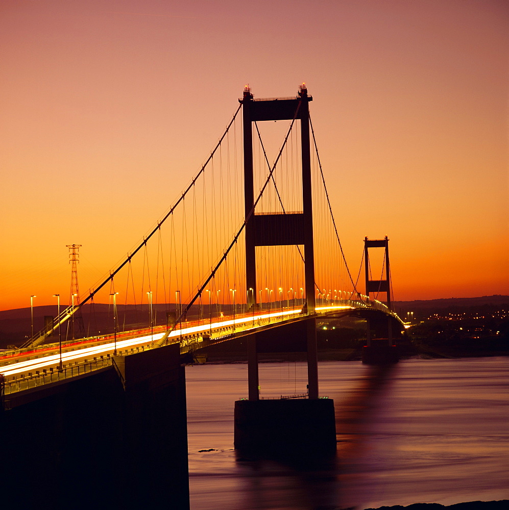 The Severn Bridge at sunset, England, UK