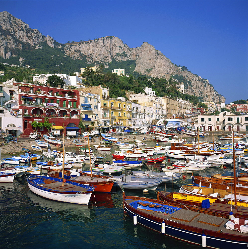 Boats moored in the Marina Grande, Capri, Campania, Italy, Europe