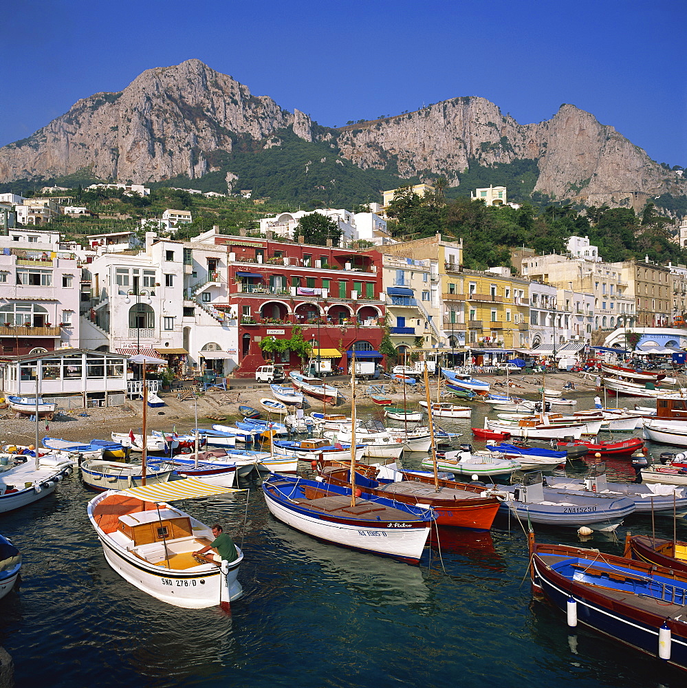 Boats moored in the Marina Grande, Capri, Campania, Italy, Europe