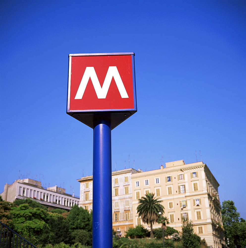 Metro sign, Rome, Lazio, Italy, Europe