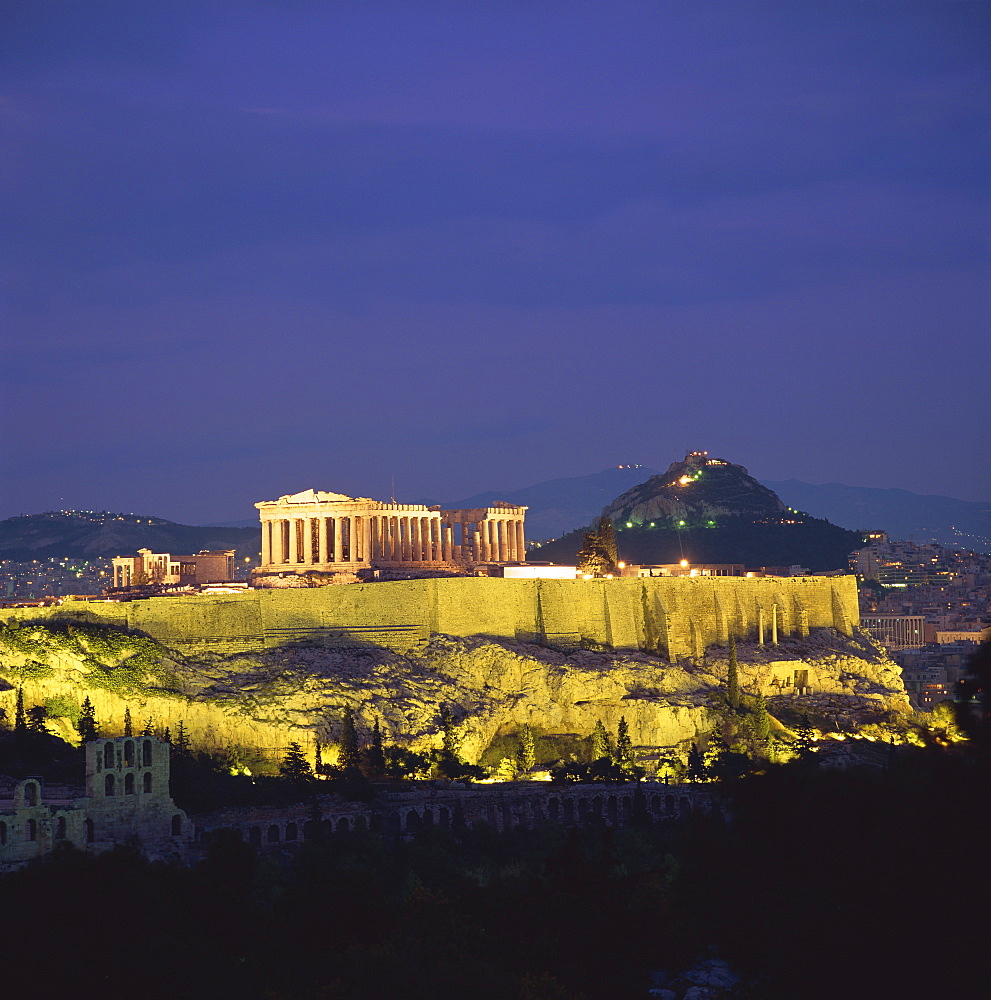 The Parthenon and the Acropolis at night, UNESCO World Heritage Site, Athens, Greece, Europe