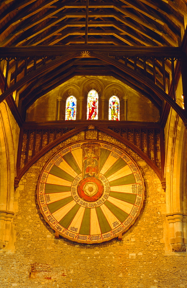 King Arthur's Round Table hanging in the Great Hall, Winchester, England, UK 