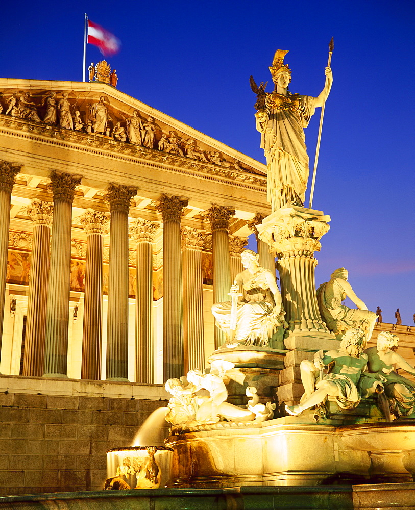 Statue in front of the Parliament Buildings in Vienna, Austria 