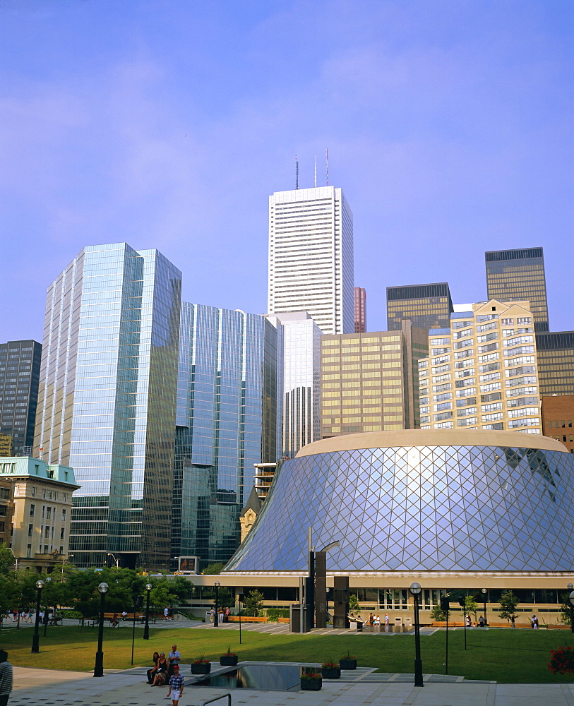 Roy Thompson Hall (Theatre) in the foreground, in the business centre of Toronto, Ontario, Canada