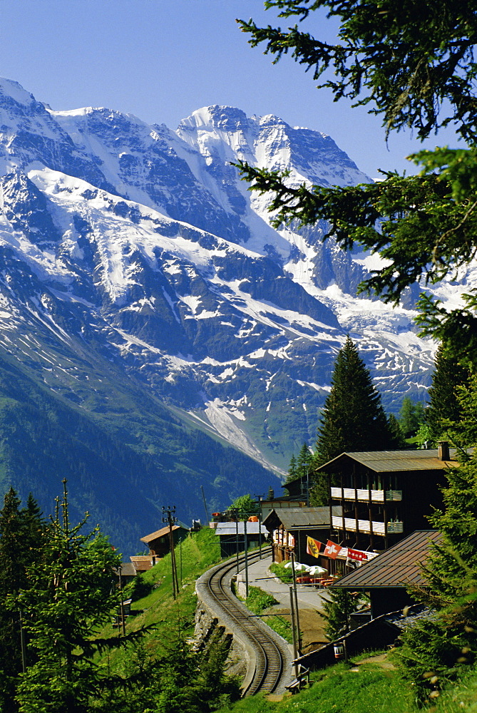 Alpine railway, Murren, Jungfrau region, Bernese Oberland, Swiss Alps, Switzerland, Europe