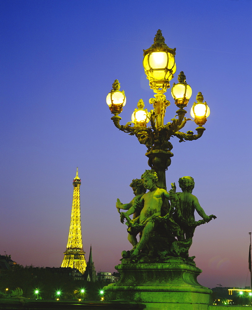 The Eiffel Tower from the Pont Alexandre III (bridge), Paris, France, Europe