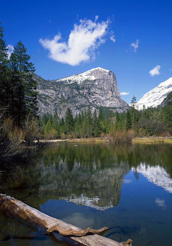 Reflections in Mirror Lake of Mount Watkins, in the Yosemite National Park, California, USA 