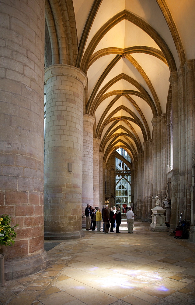 Interior of south nave aisle of Gloucester Cathedral, looking east, Gloucester, Gloucestershire, England, United Kingdom, Europe