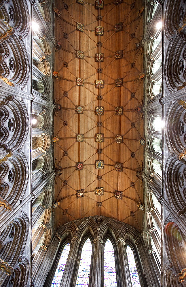 Interior of timber roof of Choir, St. Mungo's Cathedral, Glasgow, Scotland, United Kingdom, Europe