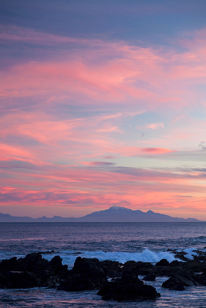 Kaikoura Ranges in South Island at sunset from Wellington, North Island, New Zealand, Pacific