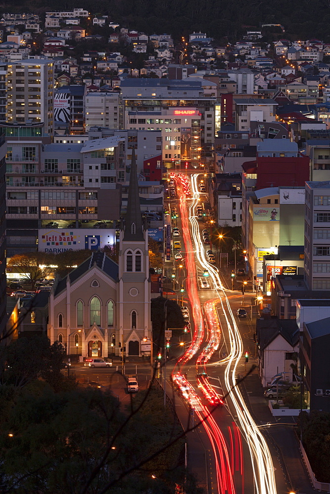 St. Peter's on Willis Church and Ghuznee Street at night, Wellington, North Island, New Zealand, Pacific