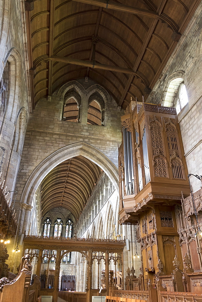 Nave and organ from the choir, Dunblane Cathedral, Dunblane, Stirling, Scotland, United Kingdom, Europe