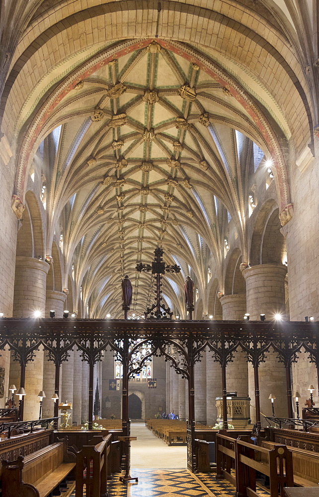 Choir screen and nave looking West, Tewkesbury Abbey, Gloucestershire, England, United Kingdom, Europe