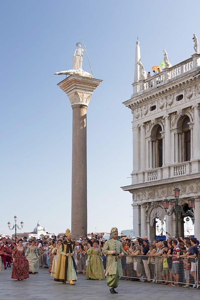 Medieval pageant in Little St. Mark's Square, Venice, UNESCO World Heritage Site, Veneto, Italy, Europe