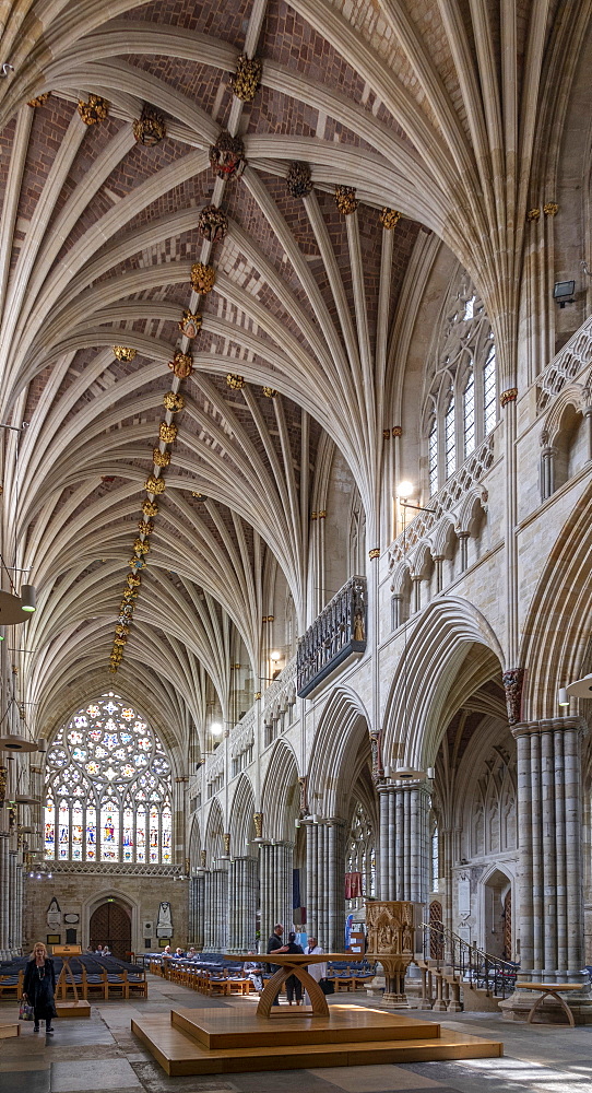 Nave looking West, Exeter Cathedral, Exeter, Devon, England, United Kingdom, Europe