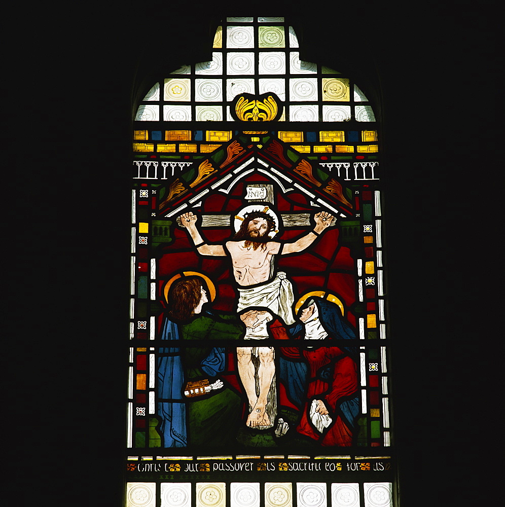 Crucifixion by Maddox Brown, stained glass by William Morris Company, Selsley church, Gloucestershire, England, United Kingdom, Europe