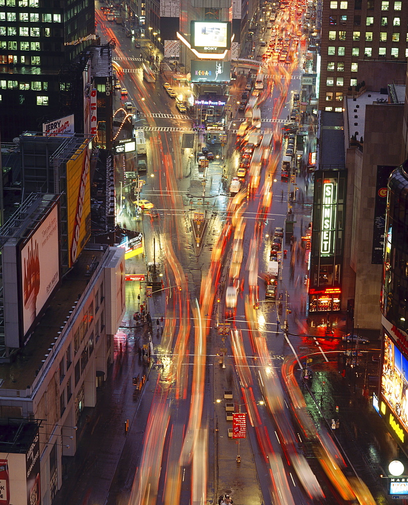 Night time view of lights in Times Square in New York, USA 