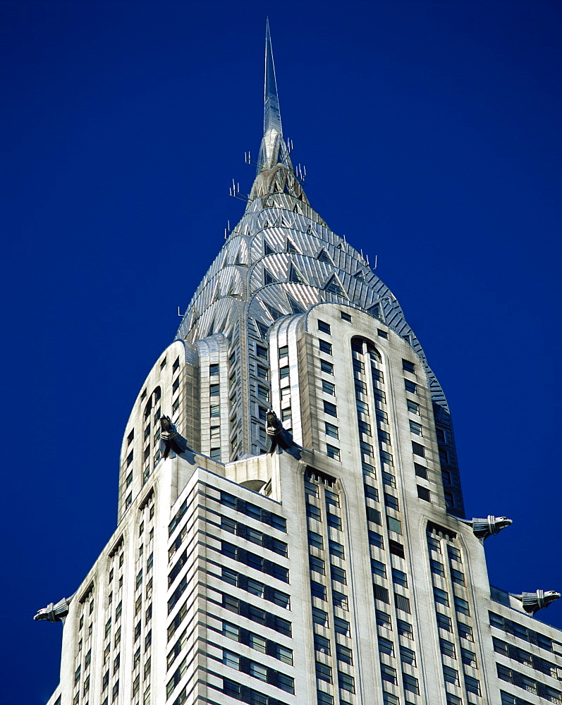 Close-up of the top of the Chrysler Building in New York, United States of America, North America