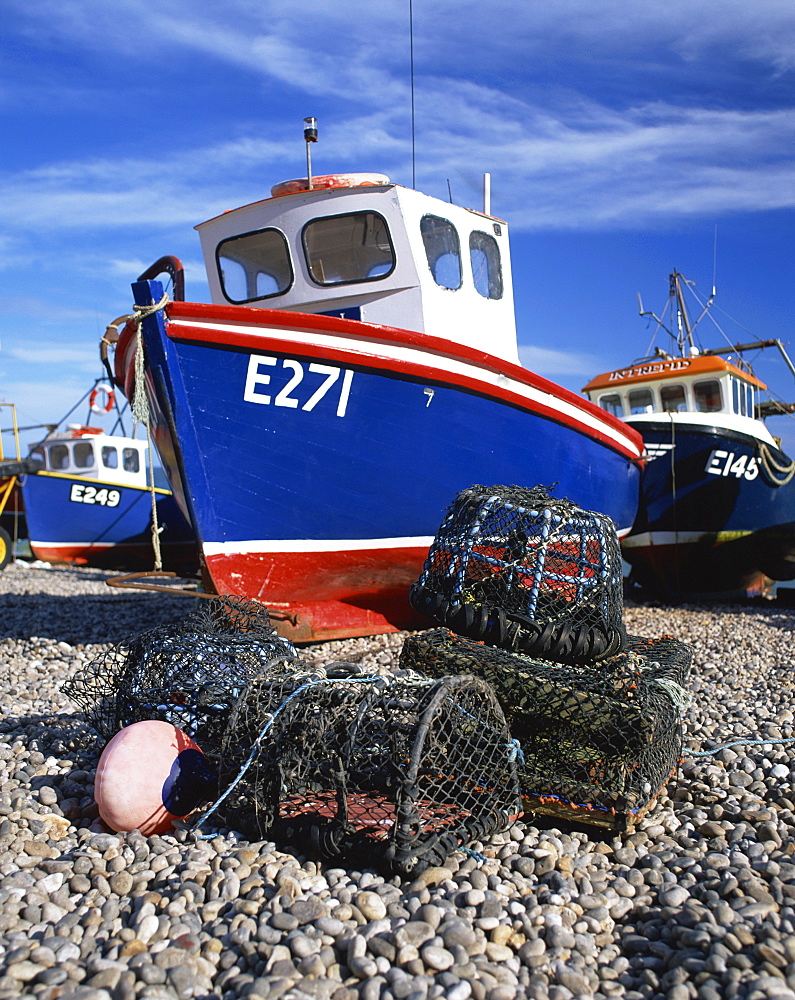 Fishing boats on the beach at Beer in Devon, England, United Kingdom, Europe