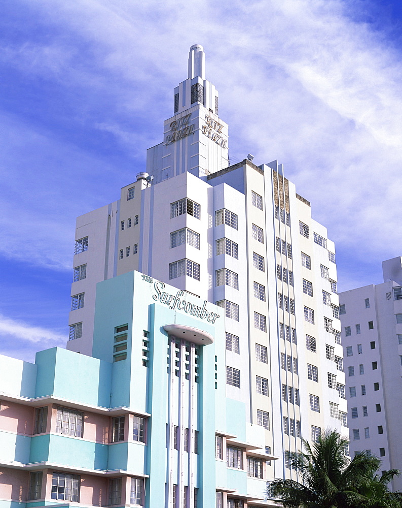 The Surfcomber and Ritz Plaza Hotels, Ocean Drive, Art Deco District, Miami Beach (South Beach), Miami, Florida, United States of America, North America