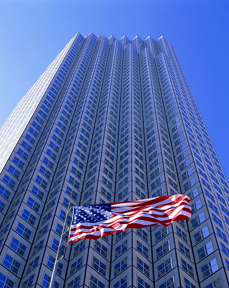 Modern office block with the Stars & Stripes, Miami, Florida, United States of America, North America