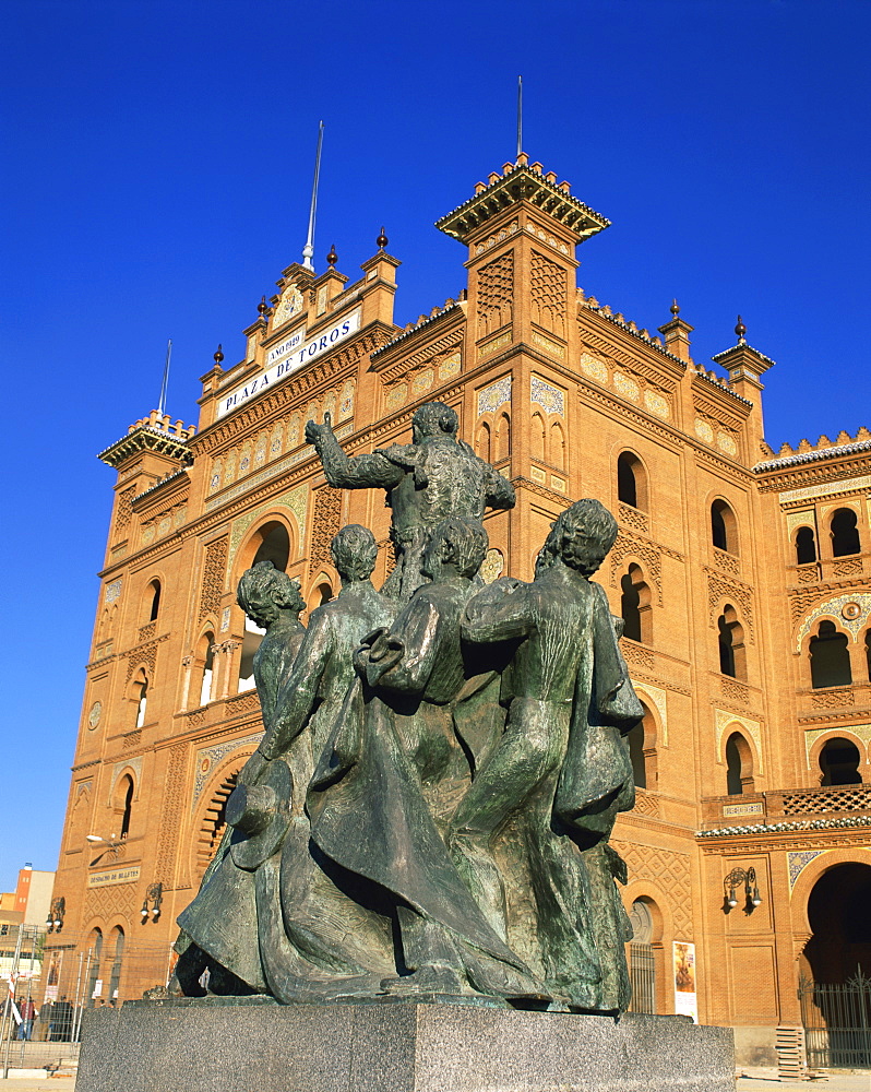 Statue in front of the bullring in the Plaza de Toros in Madrid, Spain, Europe