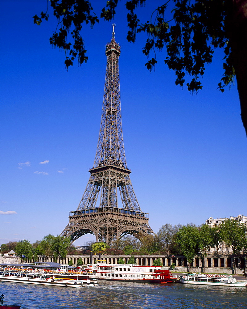 The Eiffel Tower, seen from the River Seine, Paris, France 