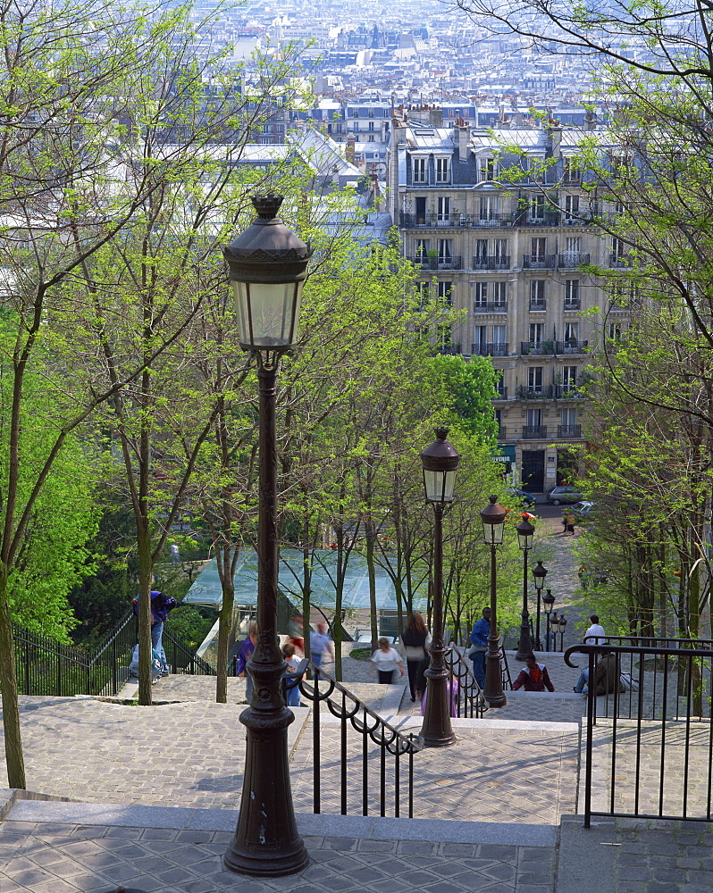 Looking down the famous steps of Montmartre, Paris, France, Europe