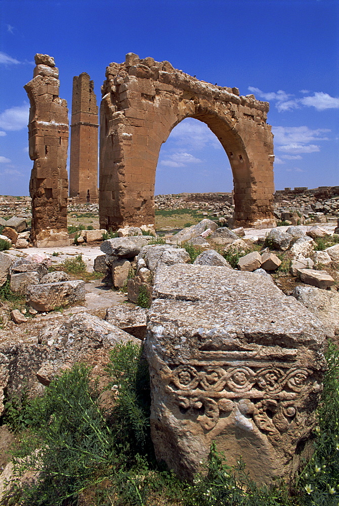 Tower and arch of the Temple of Sin, the God of the Moon, at the archaeological site of Harran, Anatolia, Turkey, Asia Minor, Eurasia