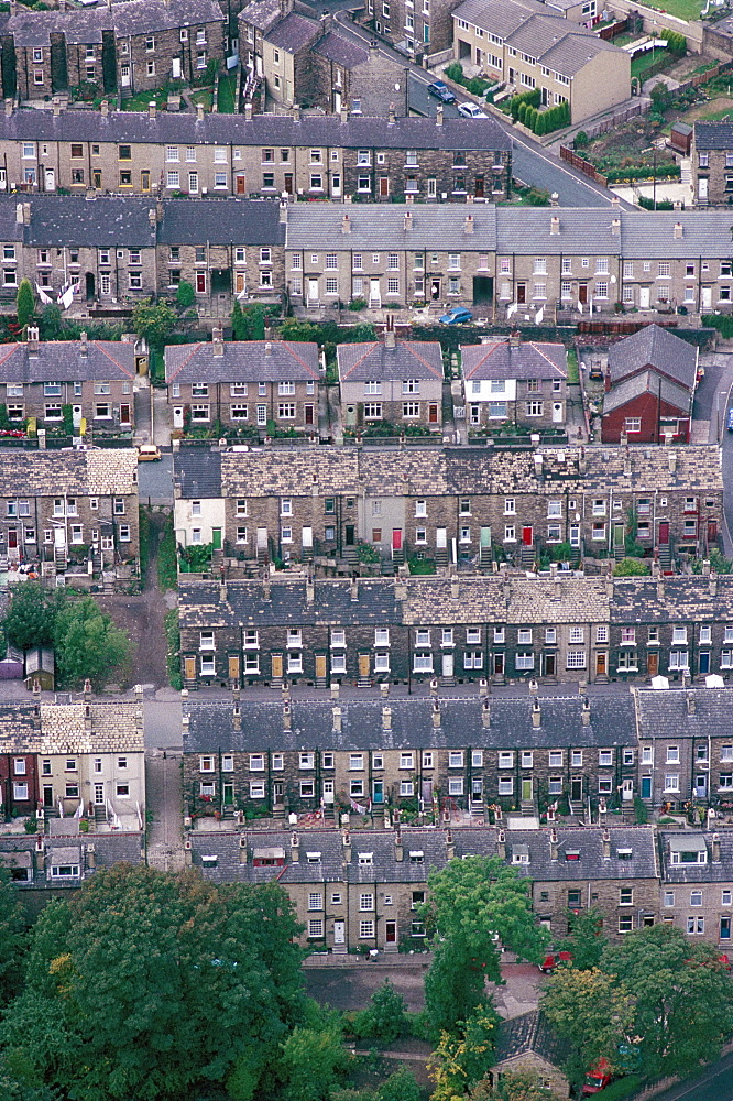 Aerial view of back to back housing near Bradford, Yorkshire, England, United Kingdom, Europe