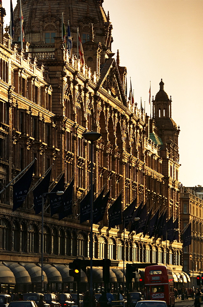 Harrods department store in the evening, Knightsbridge, London, England, United Kingdom, Europe