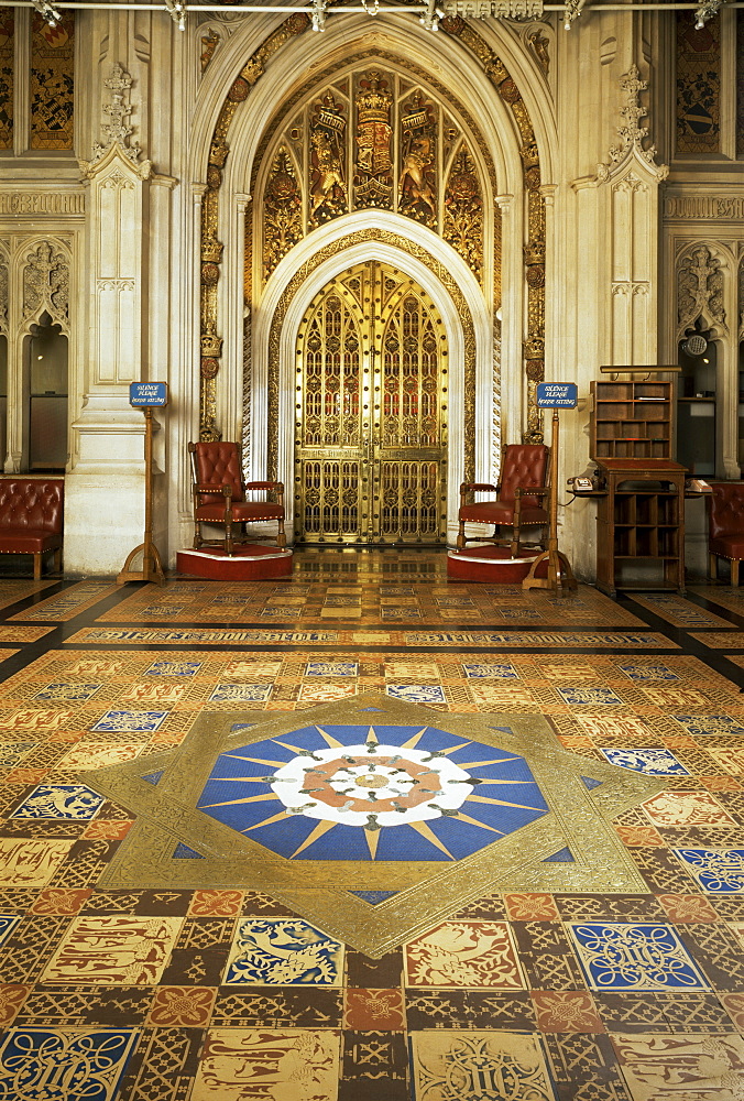 Peers lobby, House of Lords, Houses of Parliament, Westminster, London, England, United Kingdom, Europe