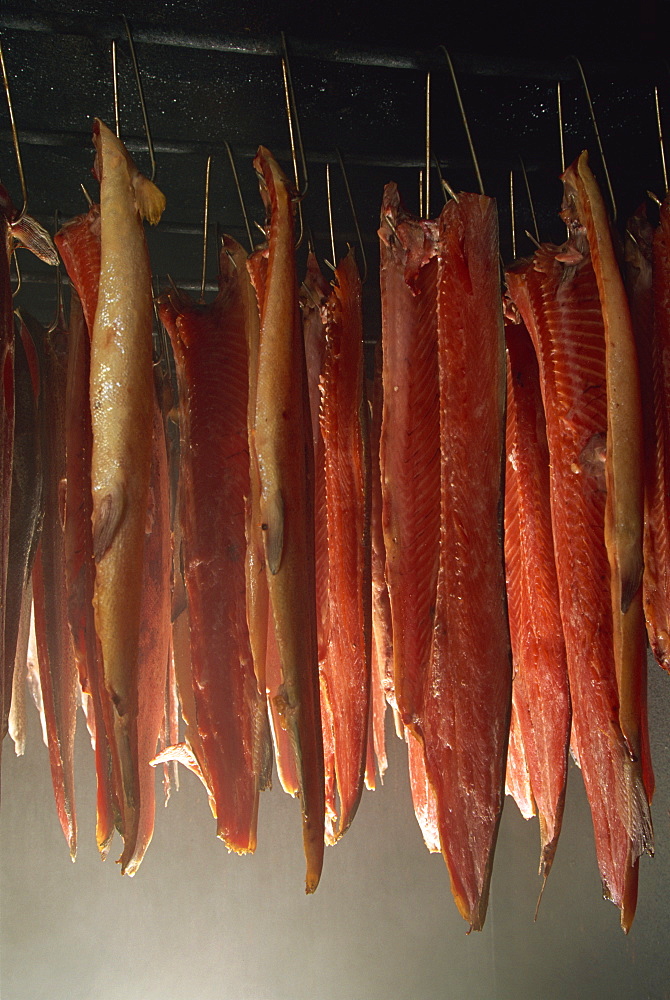 Fish inside the smokehouse furnaces, Scotland, United Kingdom, Europe