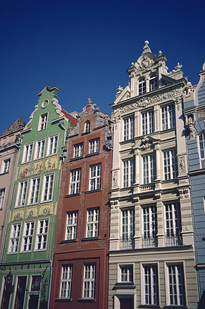 Houses with restored facades in Dlugi Targ in Gdansk, Poland, Europe