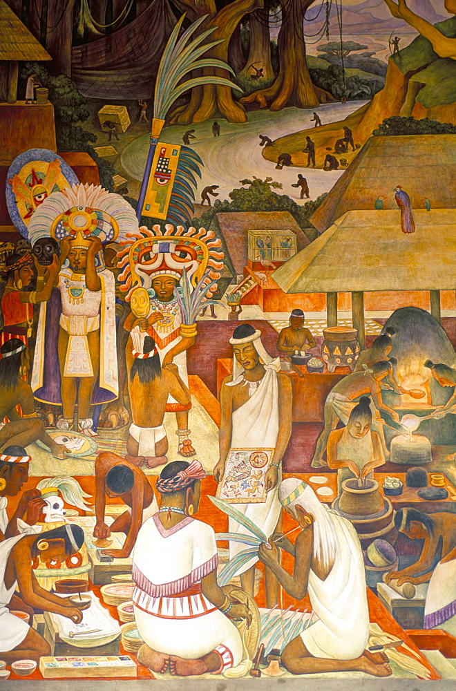 Diego Rivera mural at National Palace, 'Zapotec Civilization', Zapotec and Mixtec artisans and gold production, Mexico City, Mexico, North America