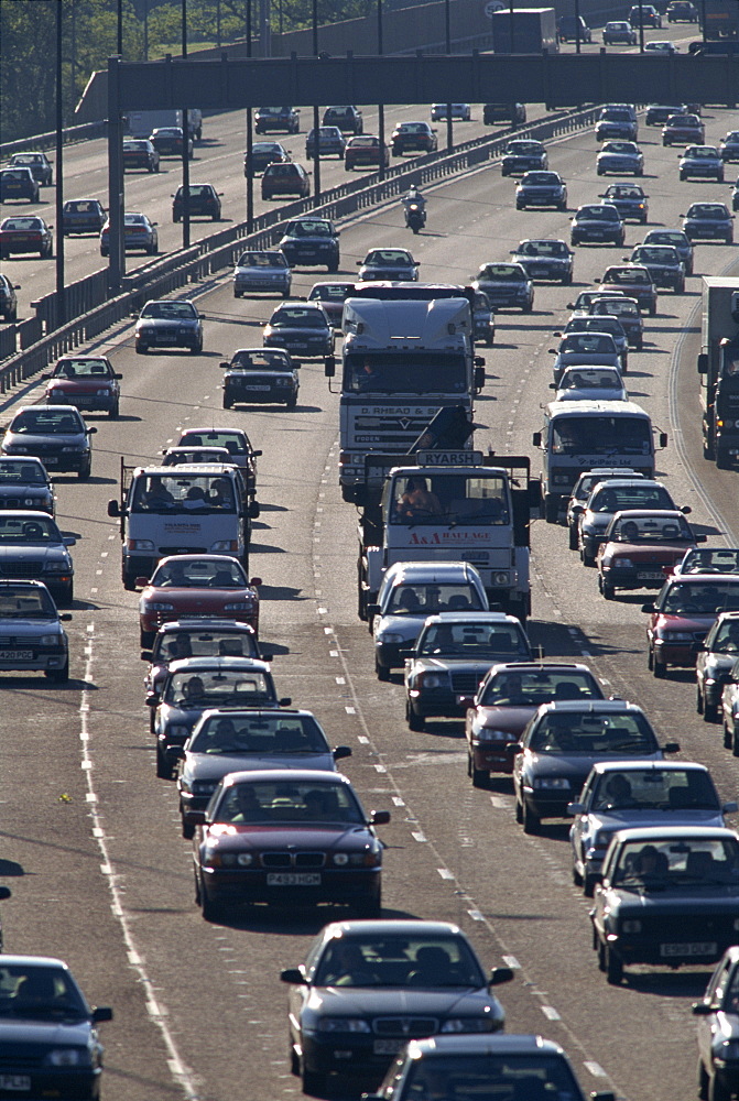 Heavy traffic on the M25 motorway in England, United Kingdom, Europe