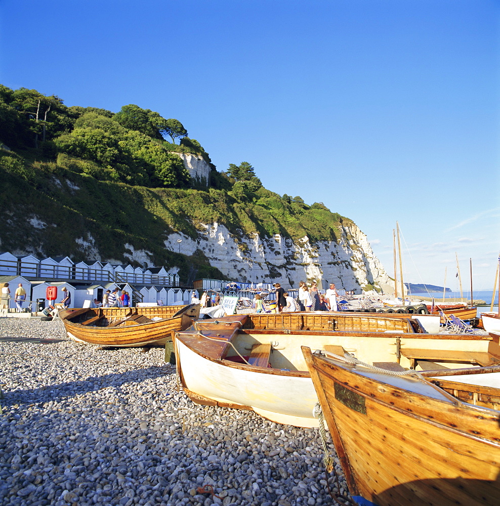 Boats on the beach, Beer, Devon, England, UK