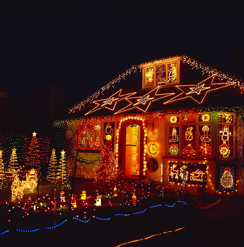 House covered in Christmas lights, United Kingdom, Europe