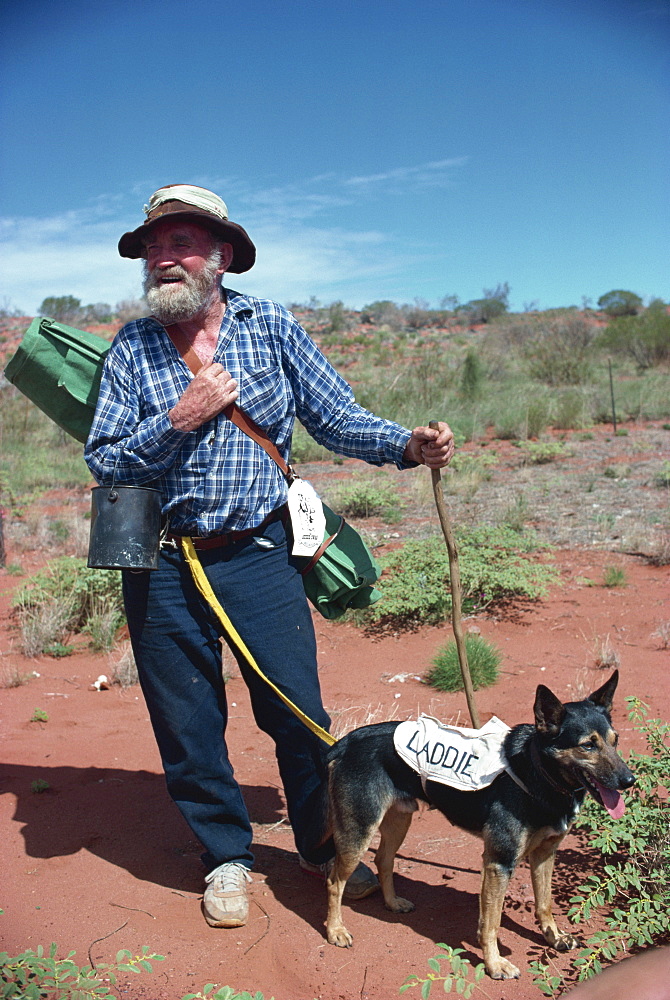 The last swagman, Drew Kettle, and his dog Laddie, in Australia, Pacific