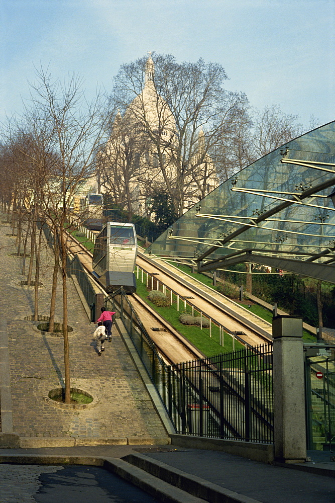 The Furnicular up to the Sacre Coeur, beside the steps of Montmartre, Paris, France, Europe