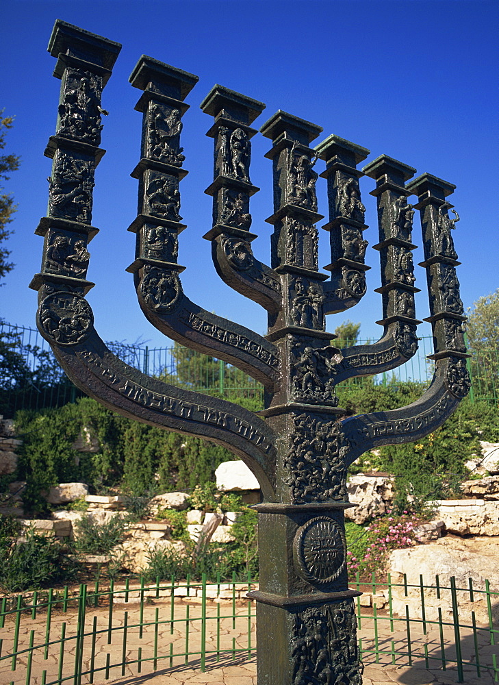 Sculpture of Menorah near the Knesset in Jerusalem, Israel, Middle East