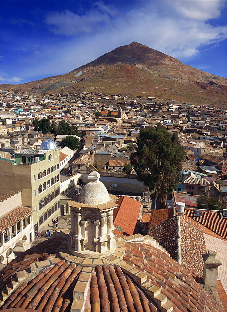 View of the town of Cerro Rico from the roof of the Covento de San Francisco in Potosi, Bolivia, South America