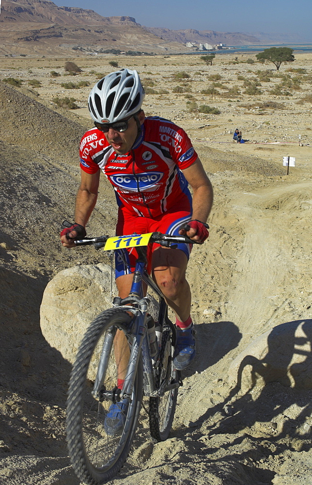 Teenage competitior in the Mount Sodom International Mountain Bike Race, Dead Sea area, Israel, Middle East