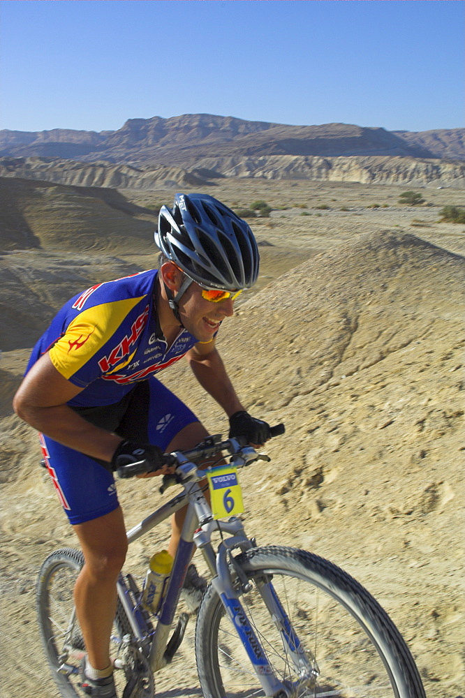 Competitior in the Mount Sodom International Mountain Bike Race, Dead Sea area, Israel, Middle East