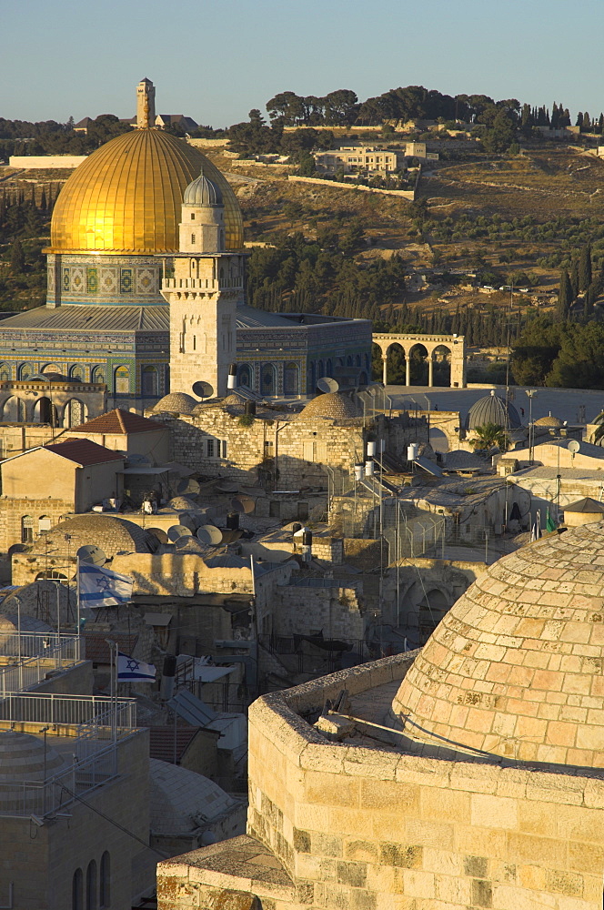 The Dome of the Rock, and typical Middle Eastern architectural stone dome in foreground, Old City, UNESCO World Heritage Site, Jerusalem, Israel, Middle East